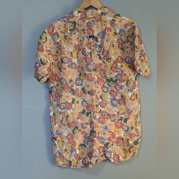 RVCA Women's Linen Blend Floral Hippie Shorts Blossom Romper Pockets - Picture 9 of 13